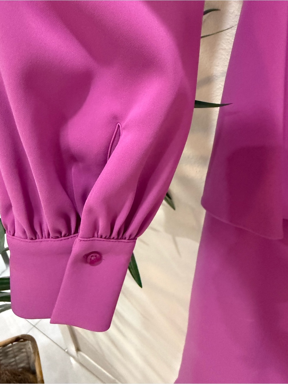 Elie Tahari Collection Magenta Faux Wrap-Front Long Sleeve Dress - Picture 4 of 6